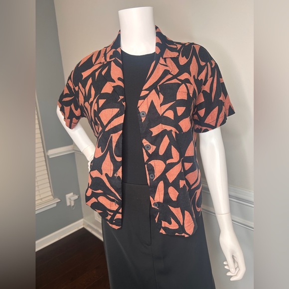 Women's Linen Short Sleeve Button Down Camp Shirt- A New Day Floral - Picture 6 of 14